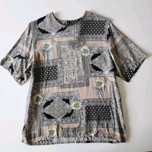 VTG BELLESSA Silk Shirt‎ Womens Medium Jacquard All Over Print Top Made In Italy